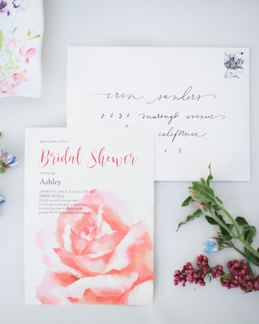 pink bridal shower invitation rose