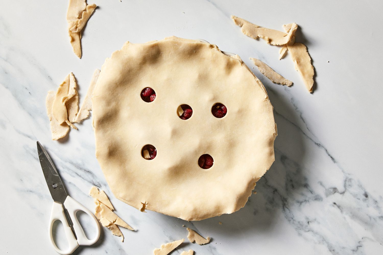Martha's Sour Cherry Pie ready to bake with crust trimmed