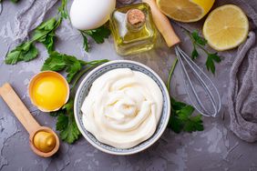 Homemade mayonnaise and ingredients