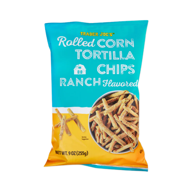 Bag of Trader Joes rolled corn tortilla chips ranch flavored