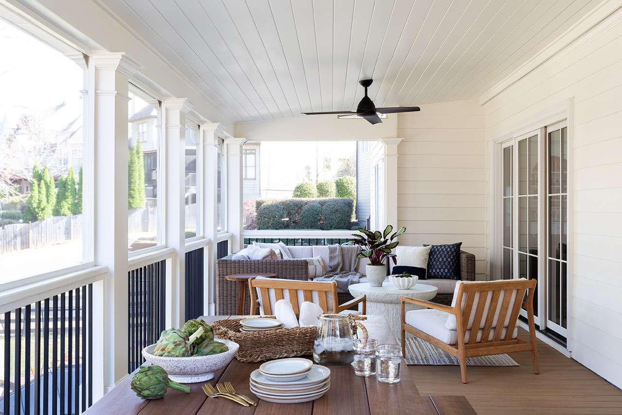 multiple seating areas back porch