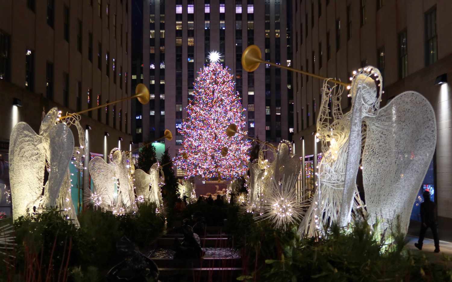 the Christmas tree in Rockefeller Center before sunrise on December 5, 2019, in New York City