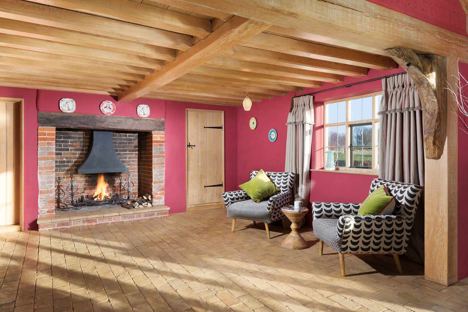 open fireplace with chimney hood