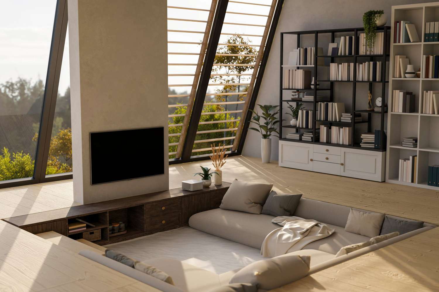 contemporary sunken living room