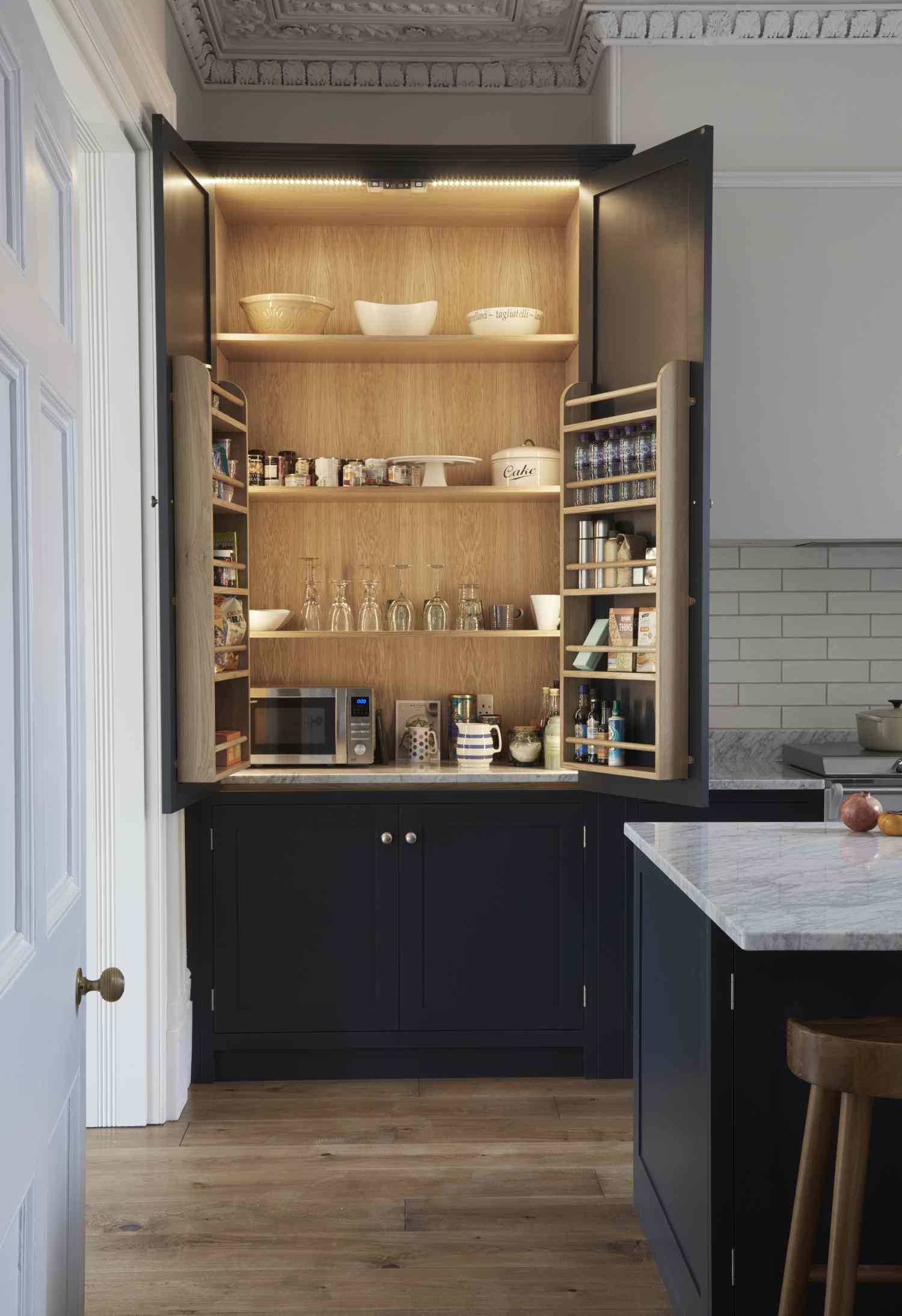 Black larder with lights