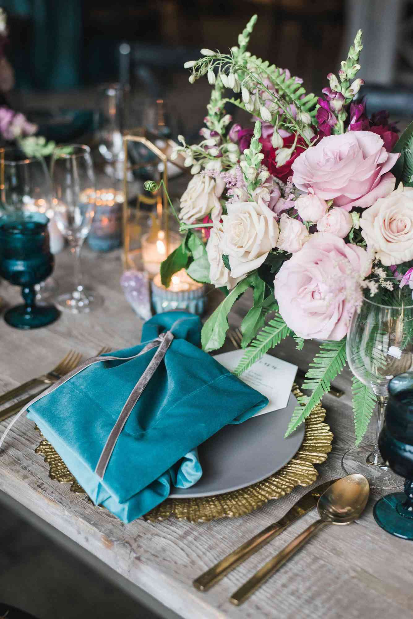 blue napkin place-setting