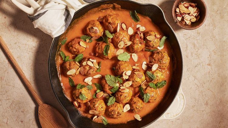 Turkey Meatballs in Apricot Sauce with Mint and Almonds recipe