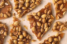 close up of peanut brittle overhead