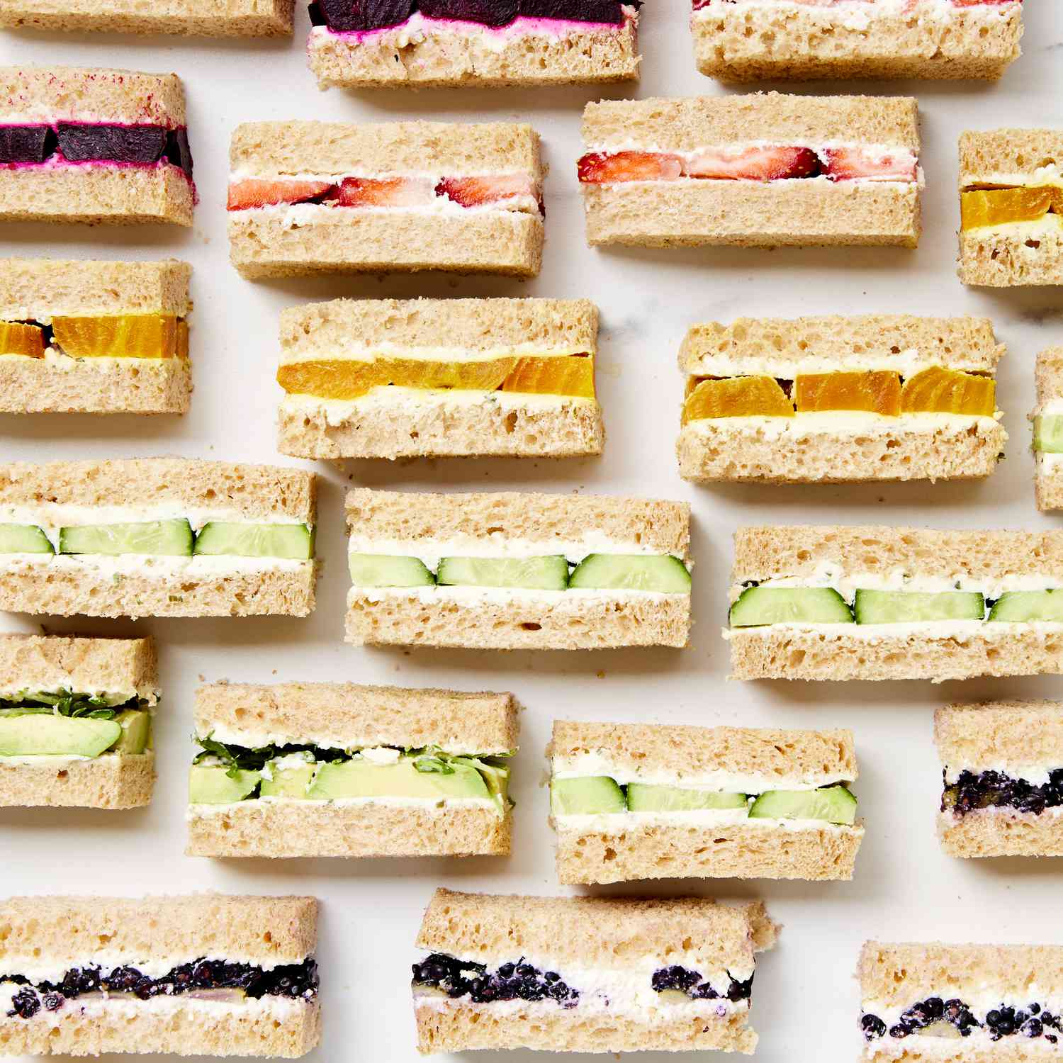 colorful sweet and savory tea sandwiches