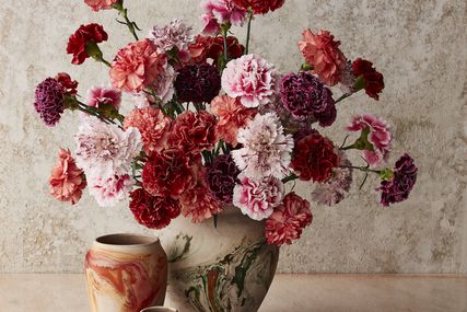 Arrangement of carnations in marbles vases