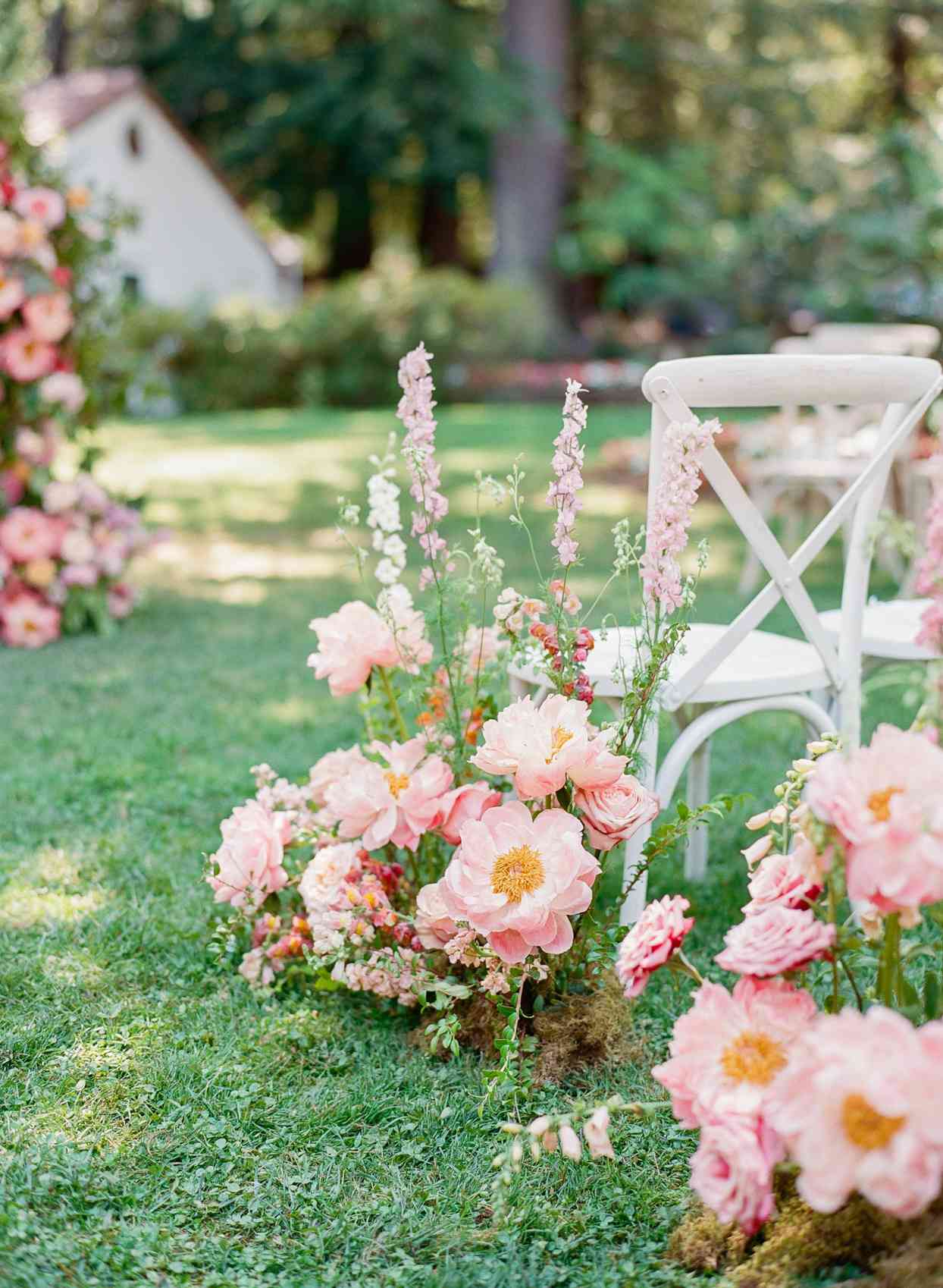 pink floral wedding ceremony decor