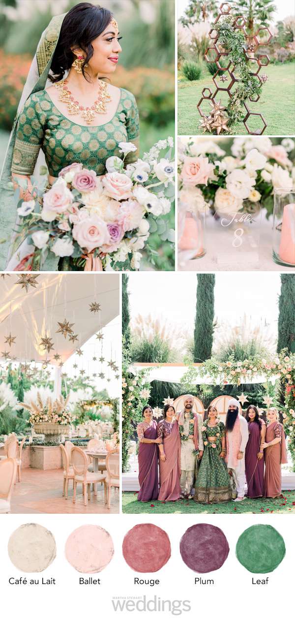 wedding color palette mood board pink, plum and green
