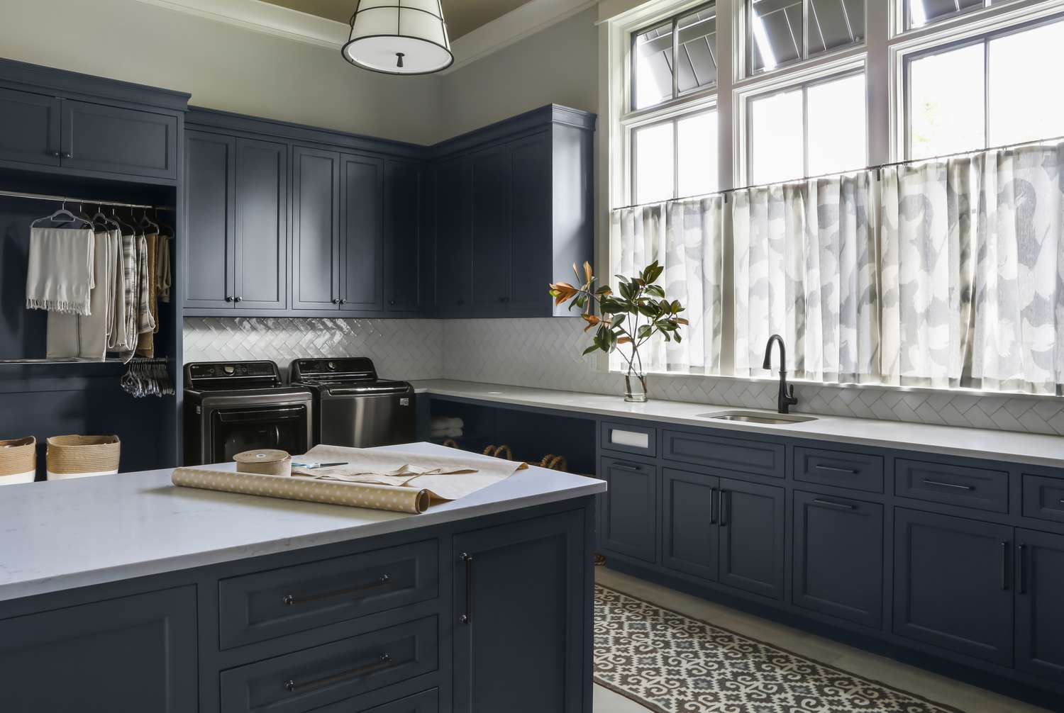 dark blue laundry room