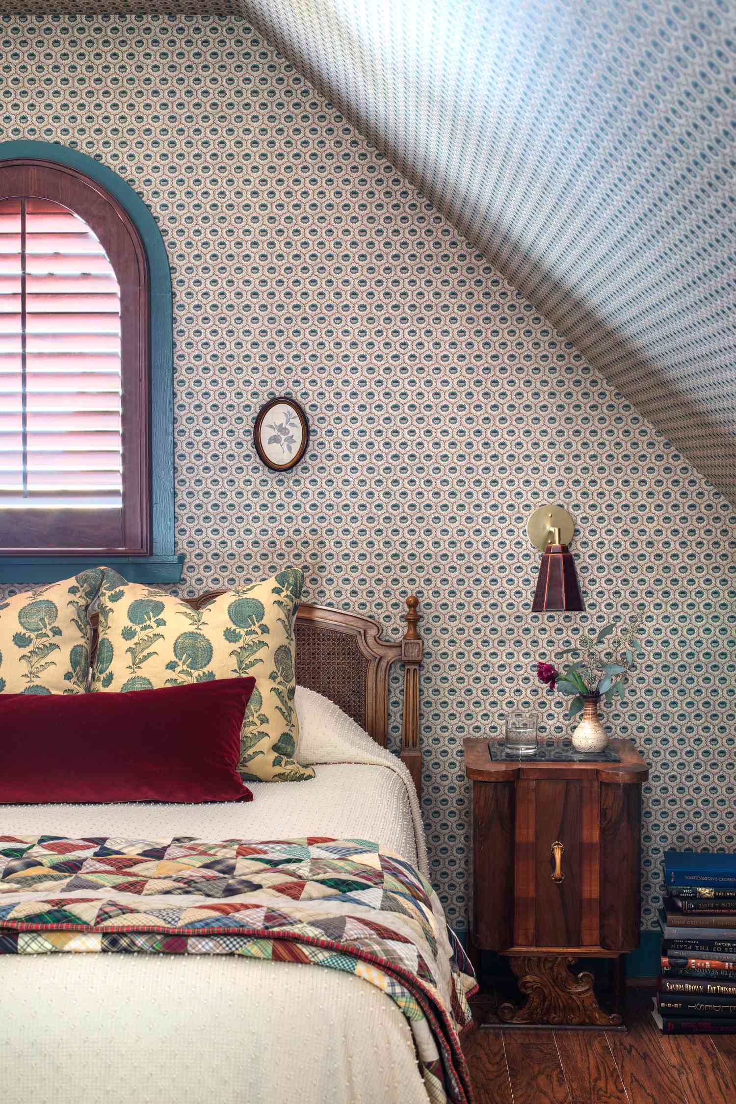 wallpaper on slanted ceiling