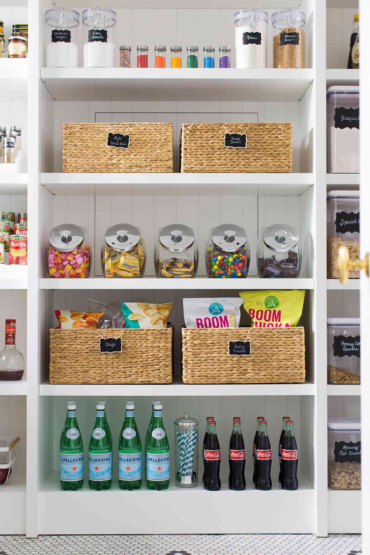 labelled woven pantry baskets