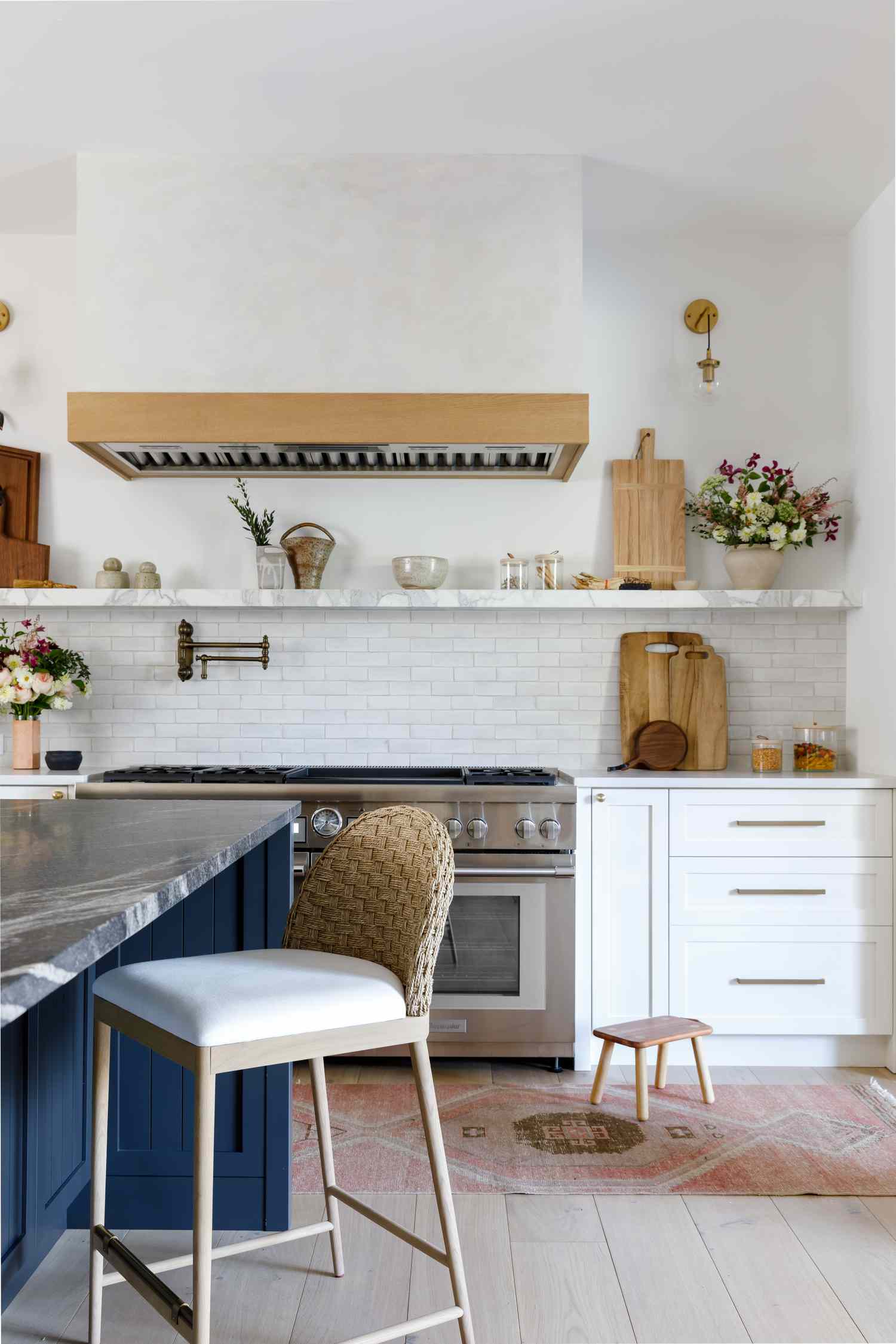 Kitchen with marble shelves