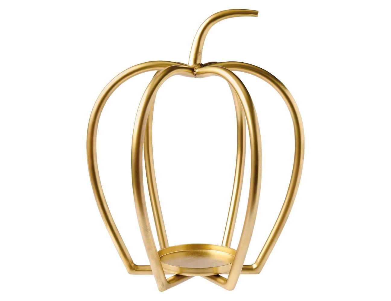 A gold frame in the shape of a pumpkin designed as a decorative holder for candles