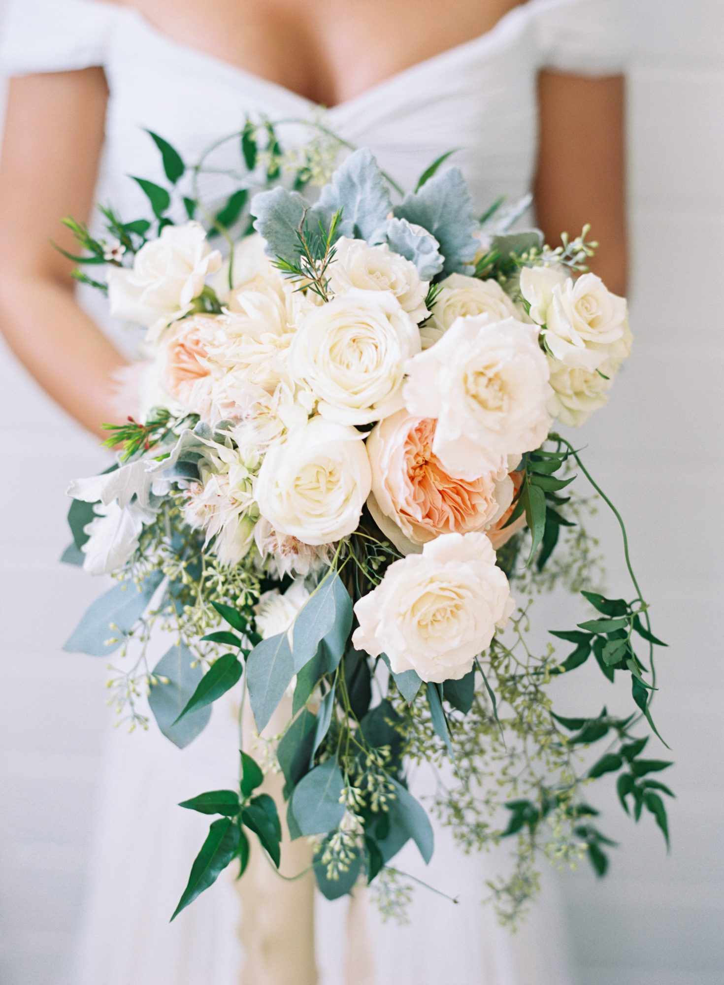 white rose cascading bouquet