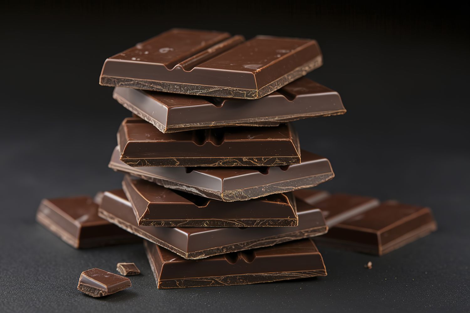 pieces of dark chocolate stacked