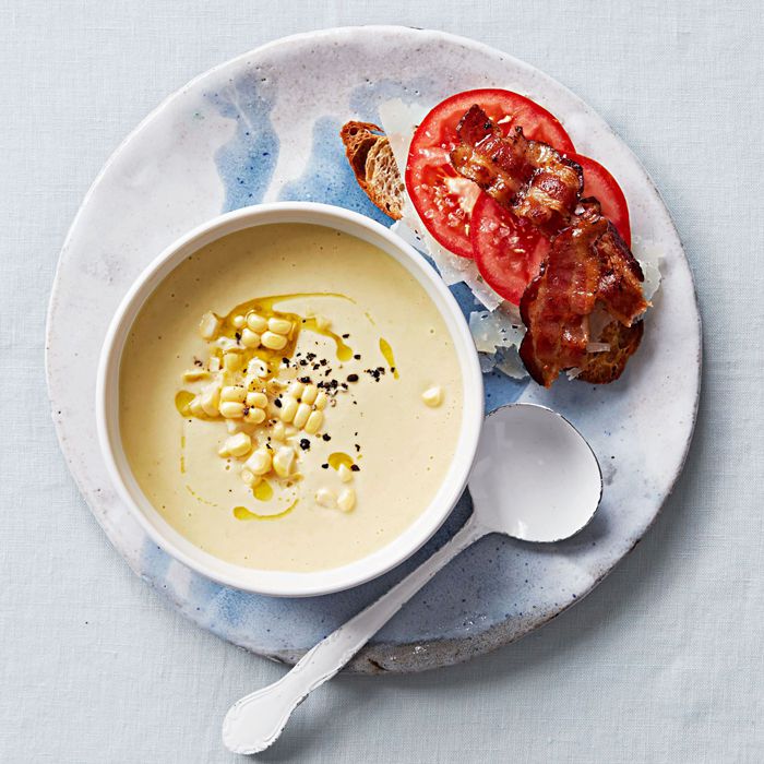 Corn Soup with tomato toast