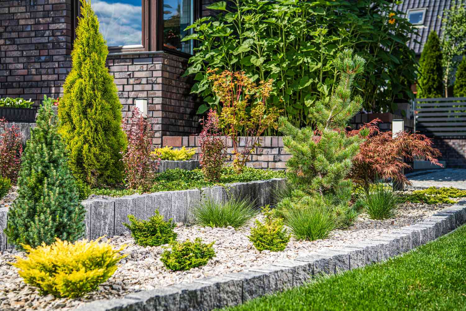 plants and shrubs in raised water conservation lawn