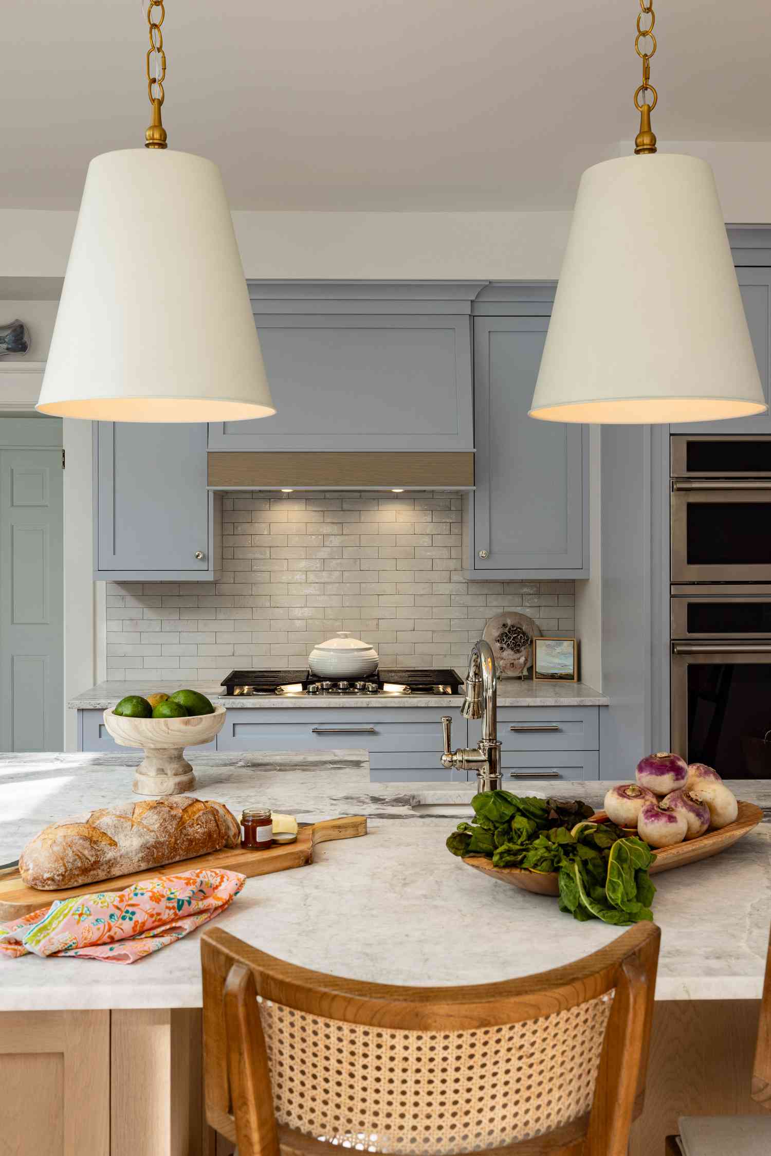 kitchen with light blue cabinetry
