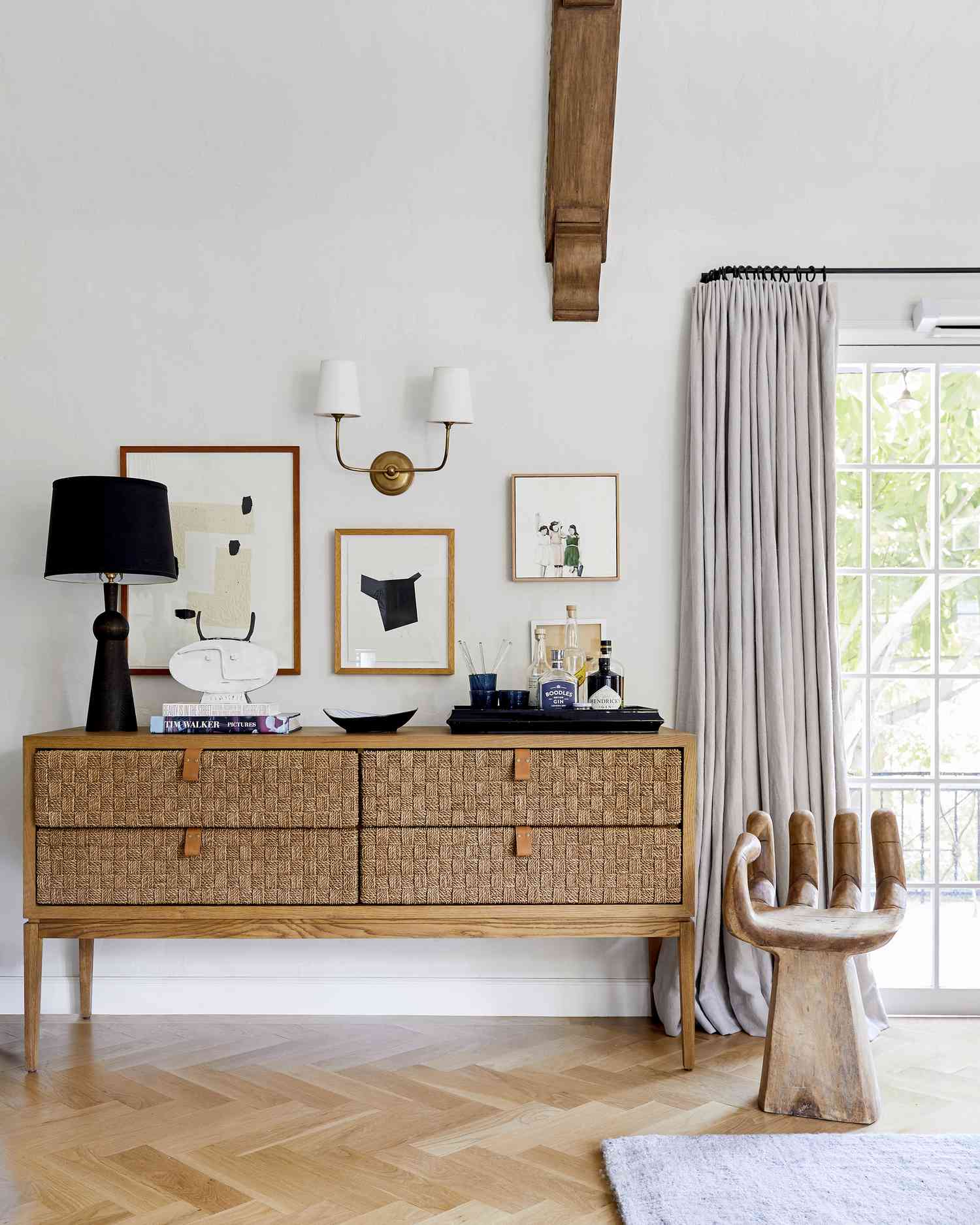 Living Room with Parisian inspired herringbone floor