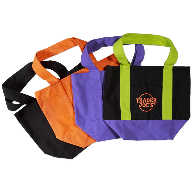 Reusable shopping bags with Trader Joes logo