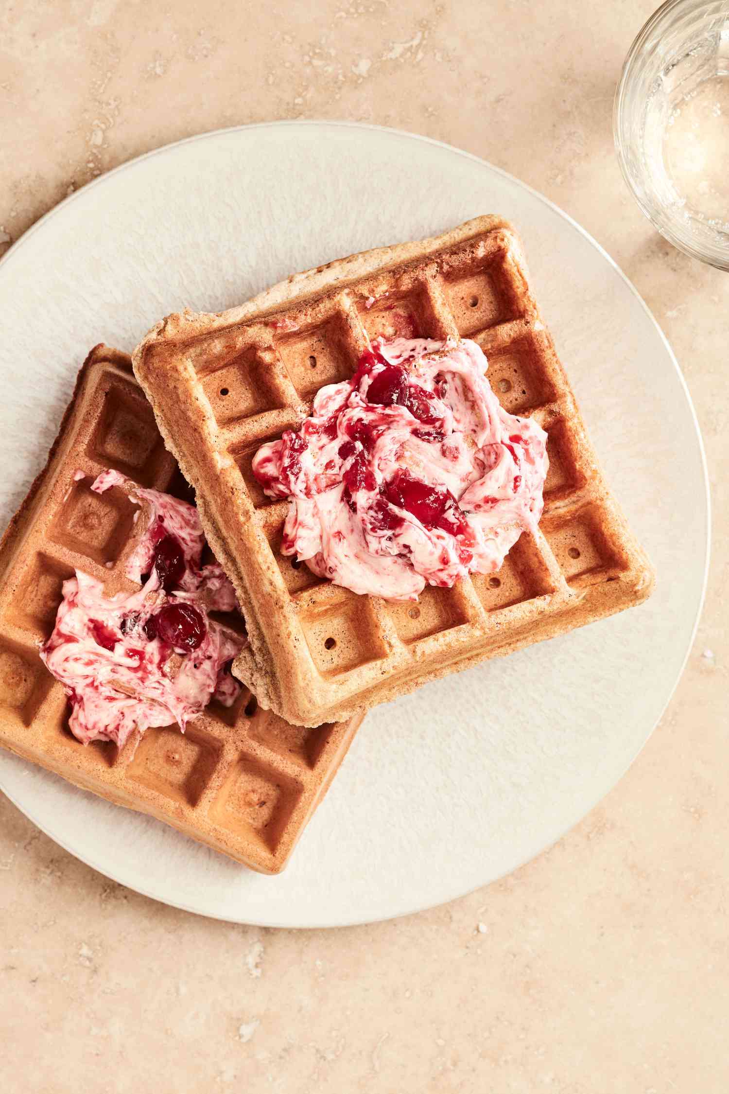 waffles with cranberry sauce spread