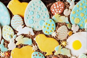 colorful frosted spring themed and easter egg sugar cookies