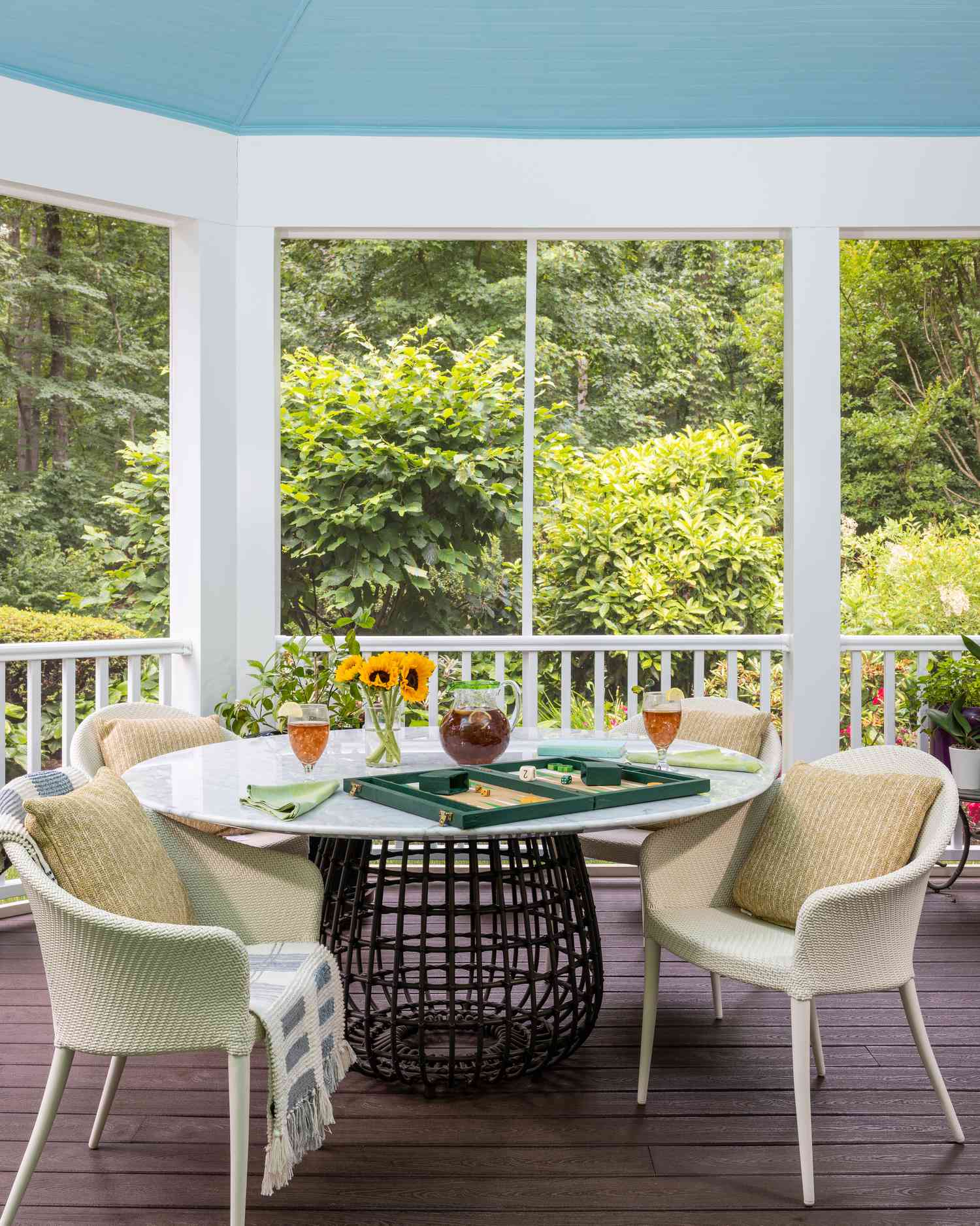 Enclosed Porch with Colorful Ceiling