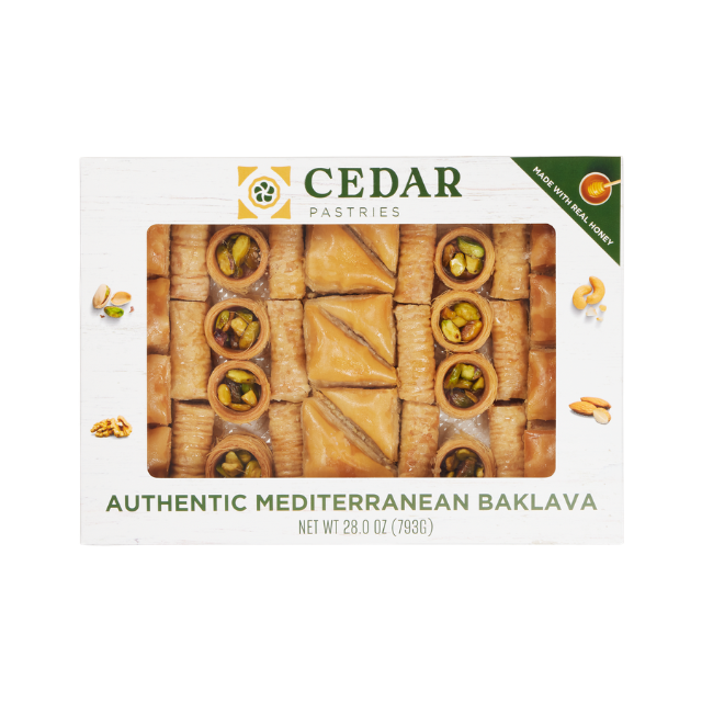 Packaged assortment of Mediterranean baklava by Cedar Pastries