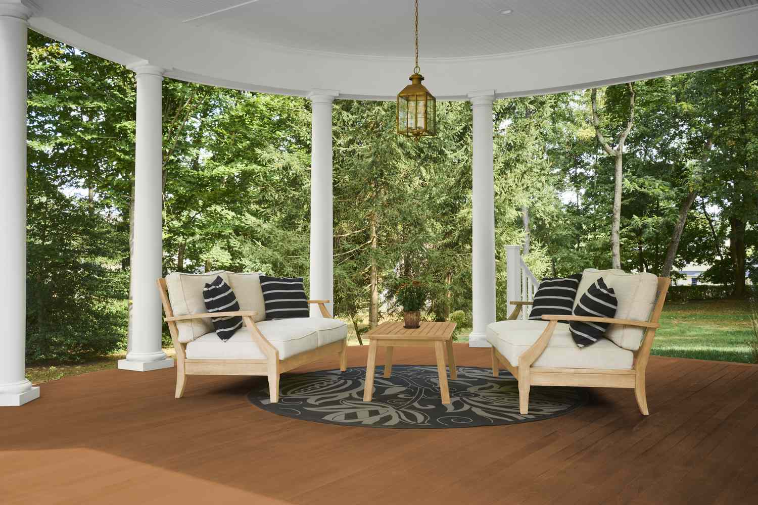 Deck with white couches