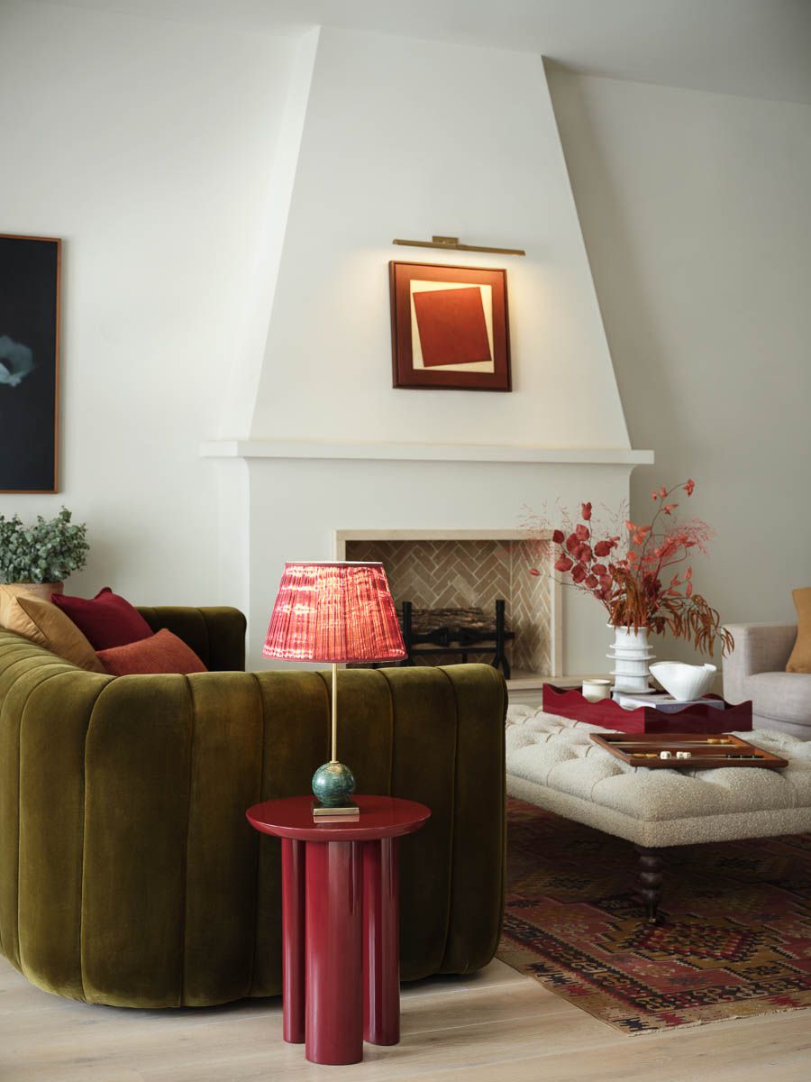 red lampshade in living room