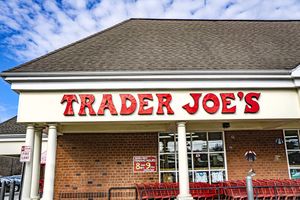 Exterior of a Trader Joes store with its sign visible