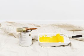 A room with painting supplies