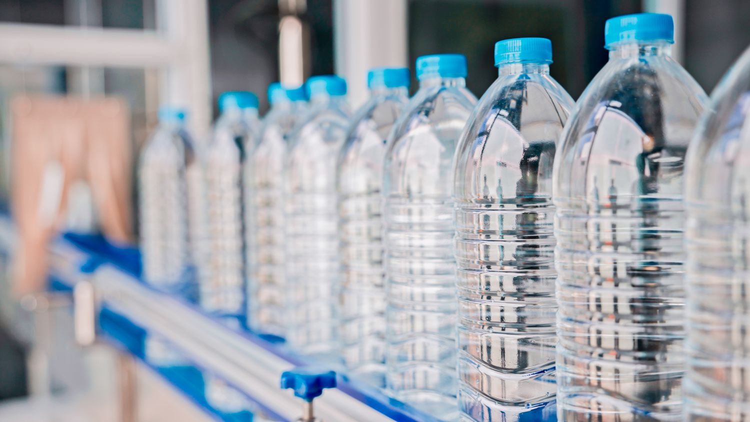 bottles of water on a conveyor belt