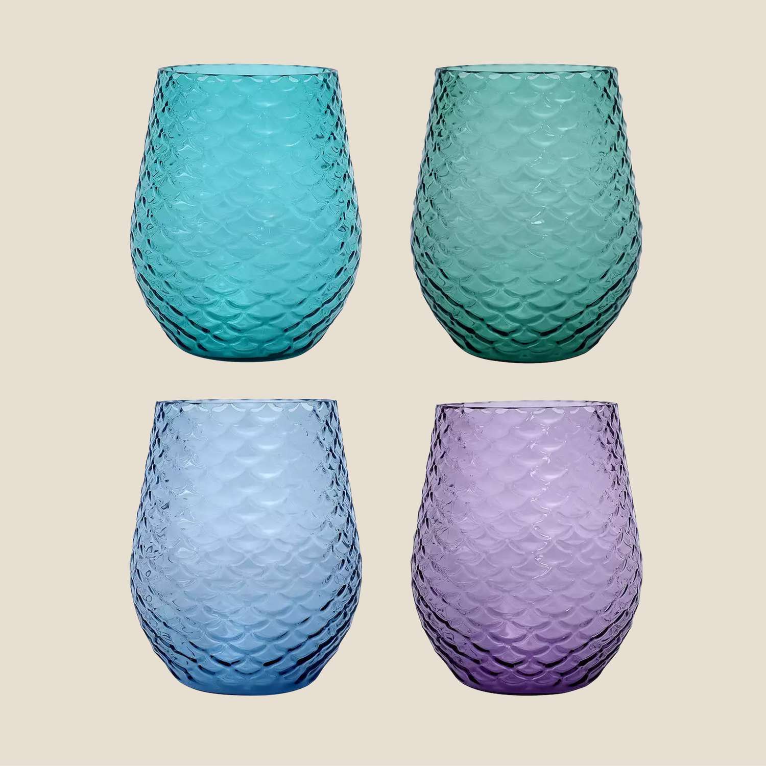 four colorful outdoor glasses with texture