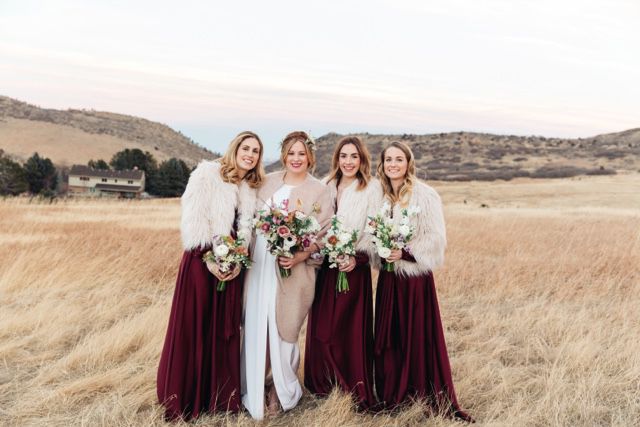 bridesmaids in field