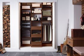 organized mocha brown wooden entryway
