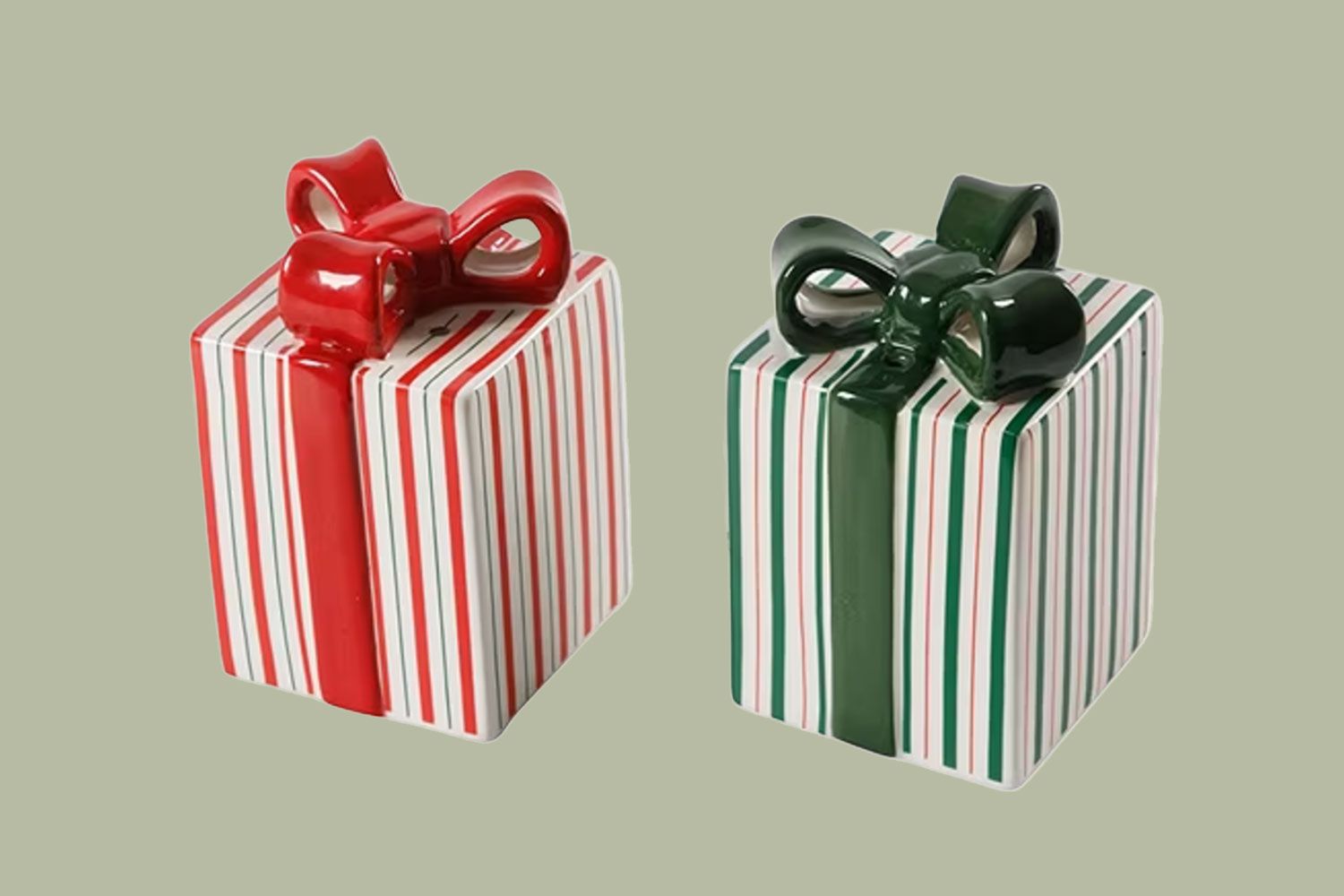 Festive Bow Ceramic Salt + Pepper Shakers