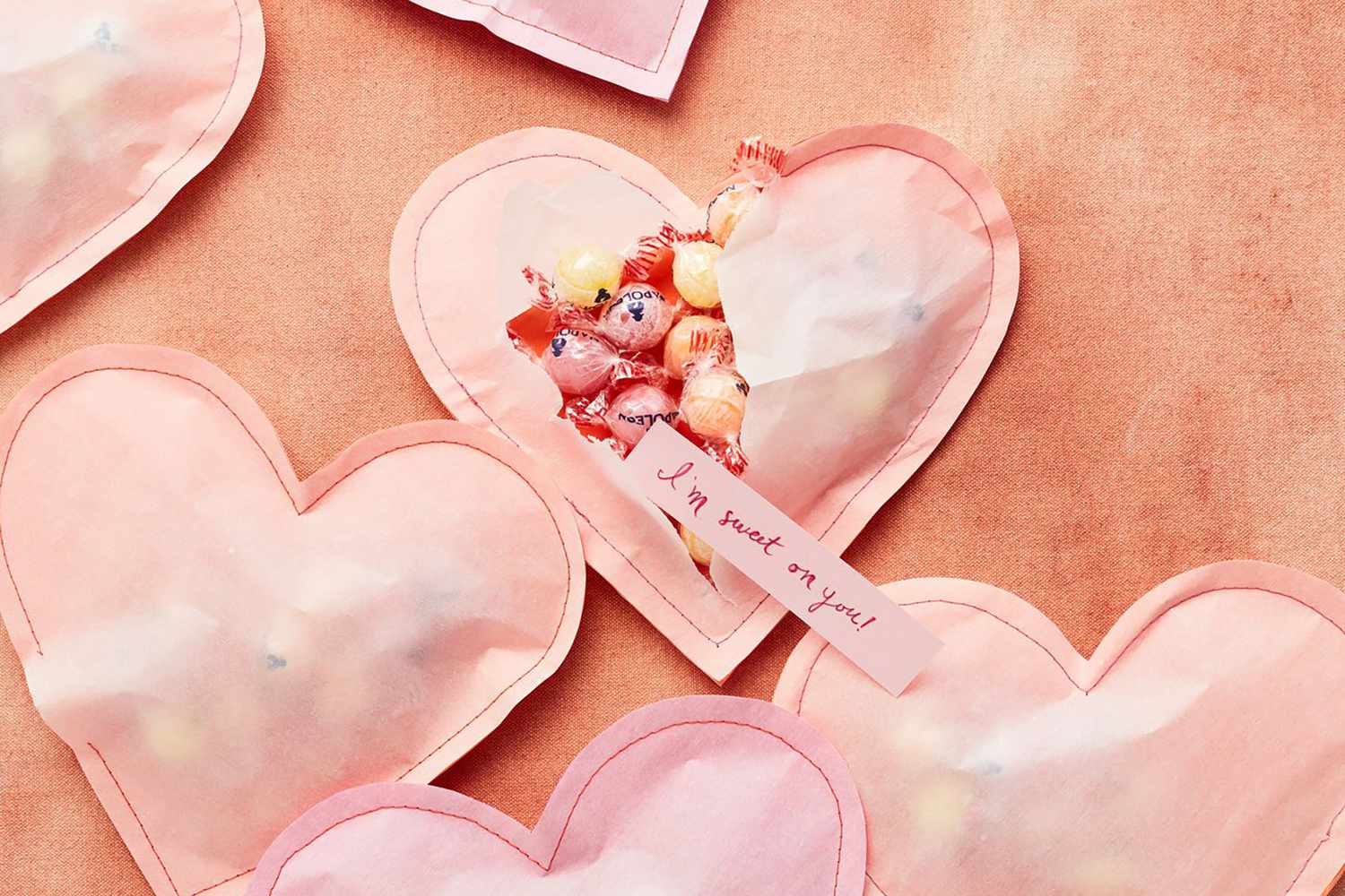 Paper hearts stuffed with candy