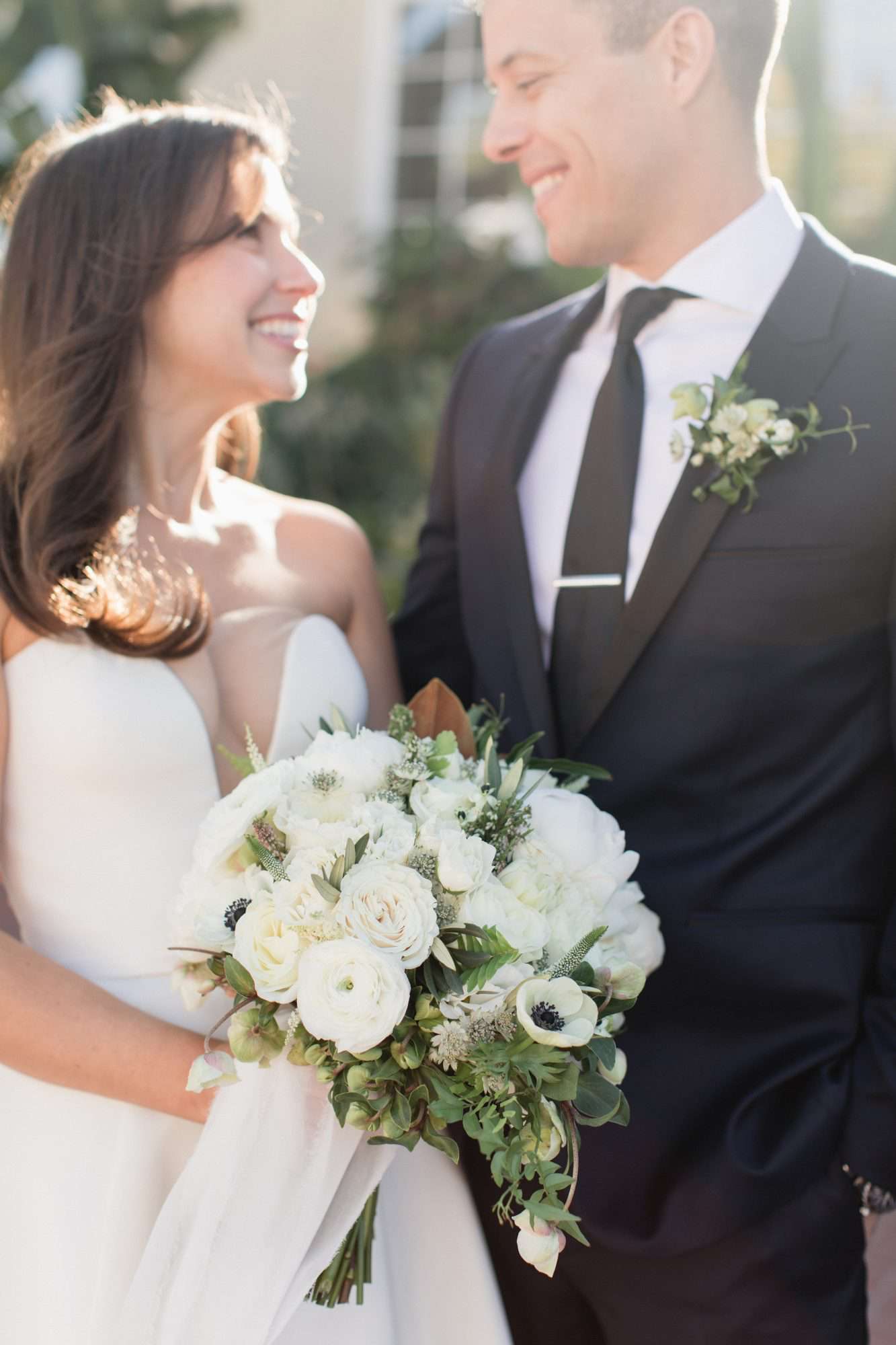 All-White Bouquet with Ranunculus, Anemones and Greenery