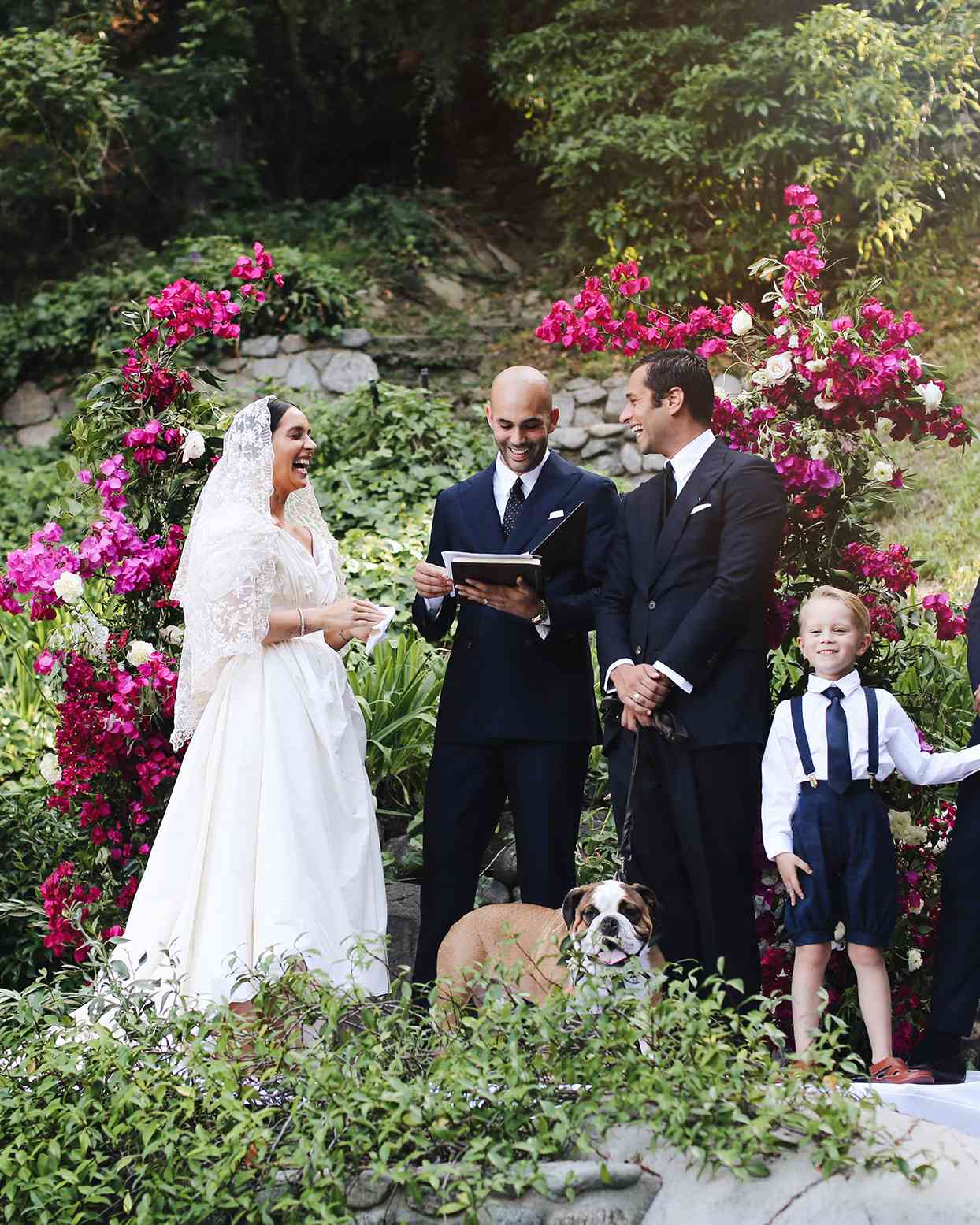 pia davide wedding ceremony with officiant and dog