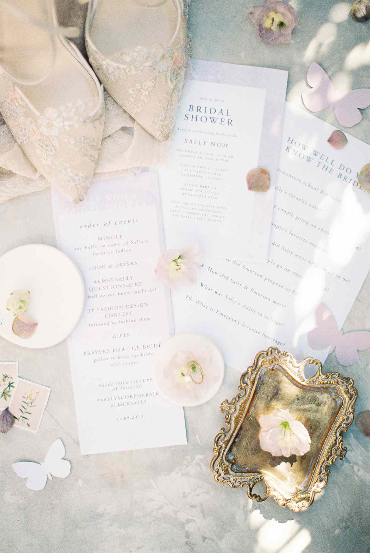 sally bridal shower stationary with butterfly decorations