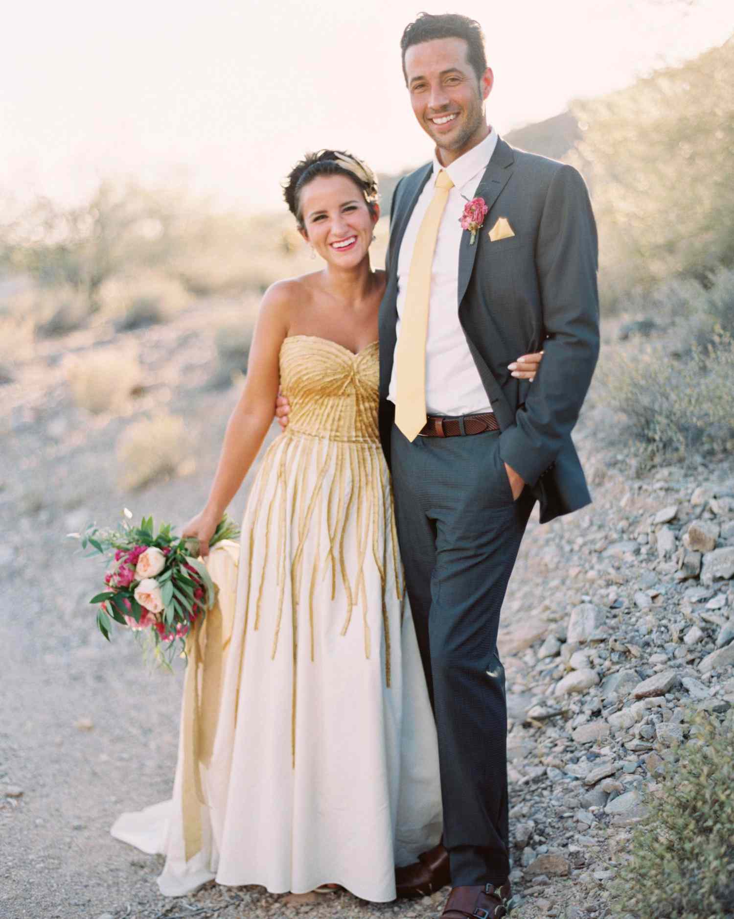 Red, Ruffled, High-Neck Wedding Dress