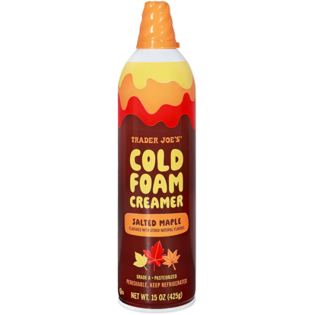 A can of Trader Joes Cold Foam Creamer salted maple flavor
