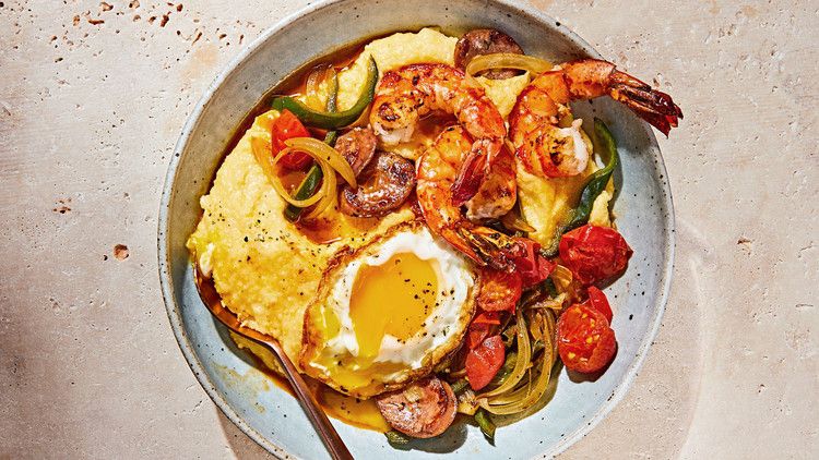 Shrimp and Sausage with Cheesy Grits