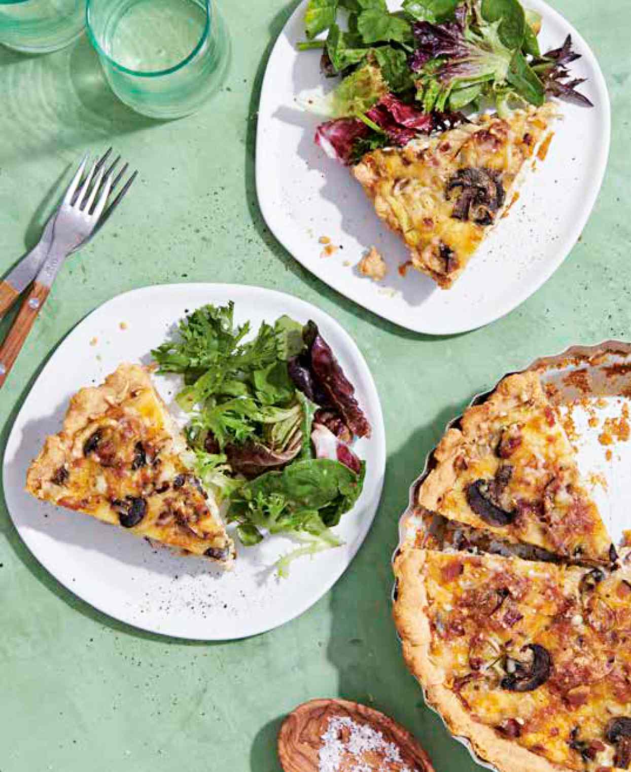 freezable quiche lorraine sliced and plated