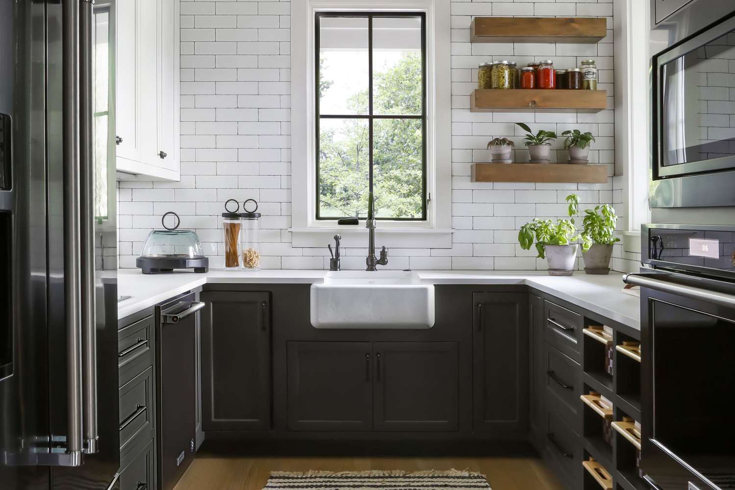 Black and white galley kitchen